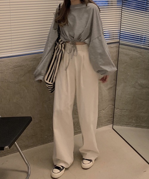 shopnikoniko トレーナー スウェット クロップド丈 裾絞り