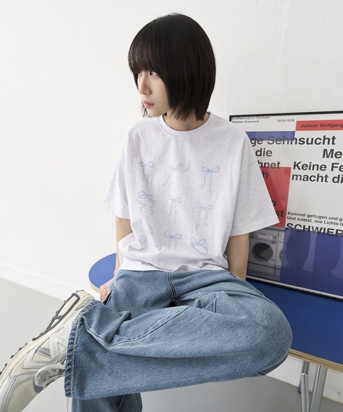 UNE MANSION tシャツ ラブリーリボンレタリングオーバーサイズT