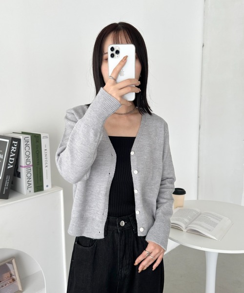 CLEA カーディガン ハート刺繍Vネックニットカーディガン レディース