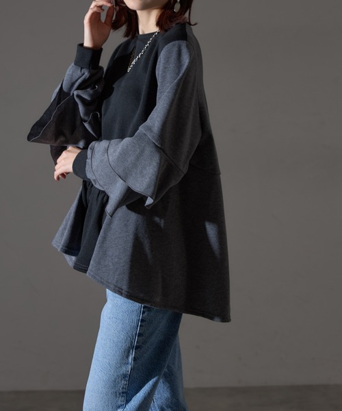 each alchemist トレーナー スウェット 配色切替袖フリル裏起毛