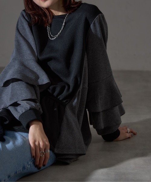 each alchemist トレーナー スウェット 配色切替袖フリル裏起毛