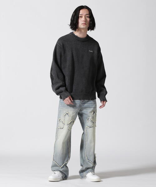 セーター ニット SUPPLIER/サプライヤー/Distressed Cross Leather 