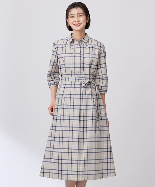 新品未使用タグ付き　J PRESS 洗えるカラー シャツワンピース J.PRESS シャツワンピース 「洗える」コンパクトチェック シャツ