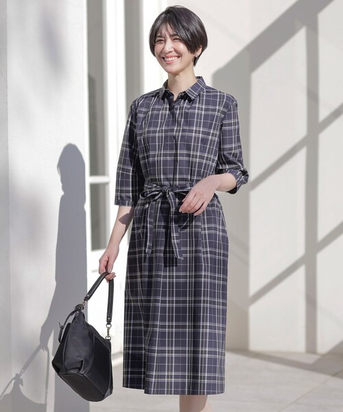 新品未使用タグ付き　J PRESS 洗えるカラー シャツワンピース J.PRESS シャツワンピース 「洗える」コンパクトチェック シャツ