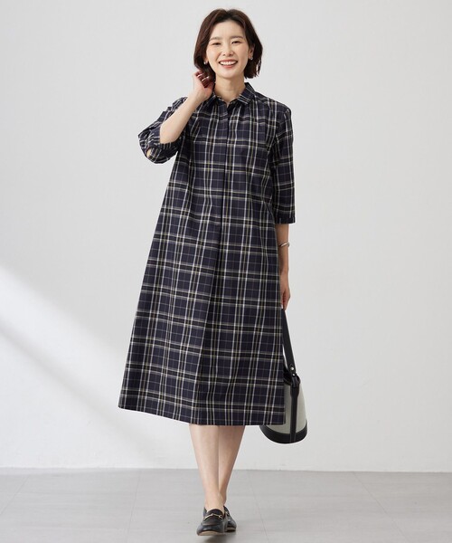 新品未使用タグ付き　J PRESS 洗えるカラー シャツワンピース J.PRESS シャツワンピース 「洗える」コンパクトチェック シャツ