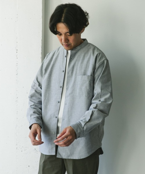 URBAN RESEARCH DOORS バンドカラーシャツ URBAN RESEARCH DOORS シャツ デニムバンドカラーシャツ メンズ
