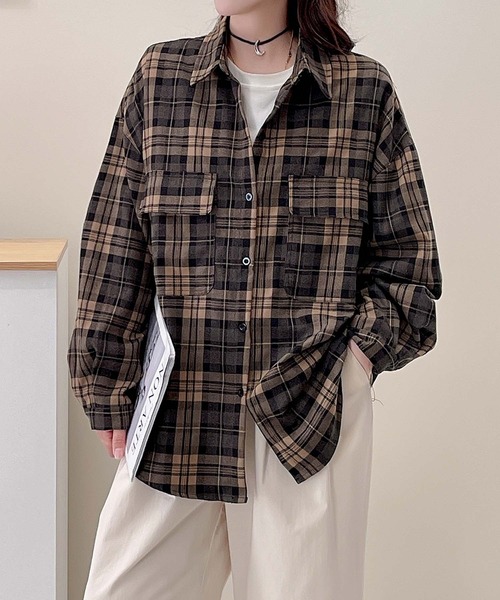 aimoha（アイモハ） ブラウス シャツ チェック柄オーバーシャツ