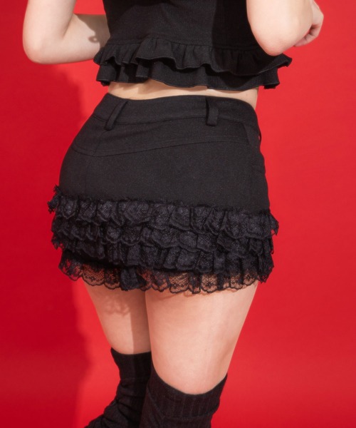 希少d.i.a.ブラックショートパンツ 裏地レース Diable baiser（ディアブルベーゼ） パンツ スカート見え裾レース