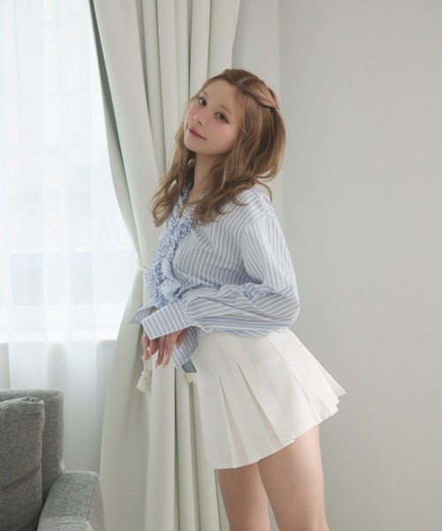 bibiy ストライプ フリル Tシャツ　ブルー MFM］ストライプフリルシャツ | FREE'S MART（フリーズマート
