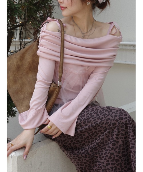 tシャツ tulle off shoulder top レディース