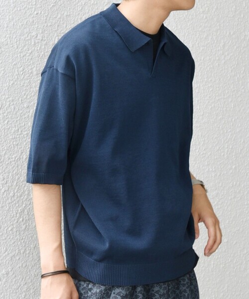 BATONER × アダムエロぺ 別注 ハイカウントリネンスキッパーポロシャツ SHIPS any ポロシャツ any:「手洗い可能」リネンミックス ハイゲージ