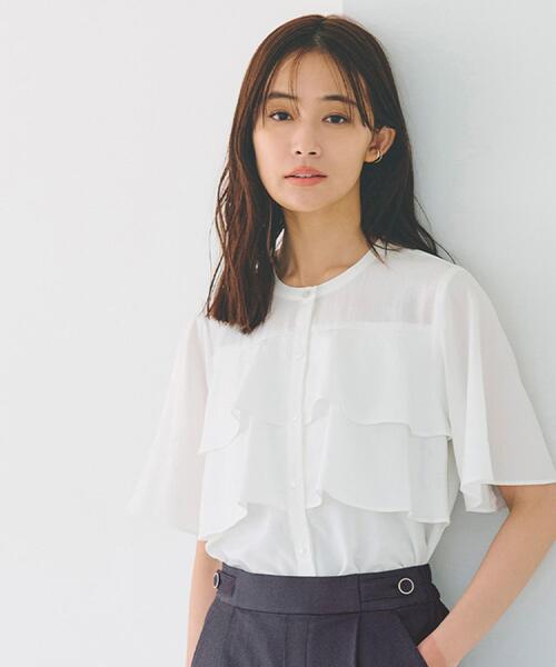 grove（グローブ） ブラウス シャツ 甘さを抑えた大人のラッフルフリル
