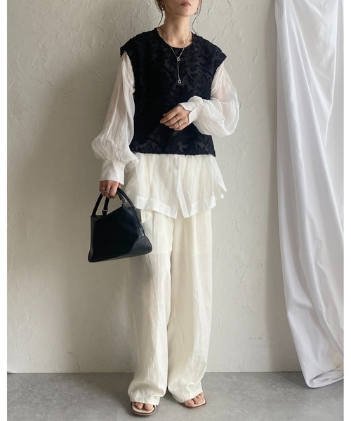 She's Closet ベスト ジレ サイドリボンショート丈ジャガード