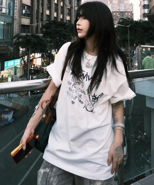 半袖Tシャツ ストリート 韓国 DEVICE tシャツ ビッグシルエット 韓国 ストリート y2k 古着風