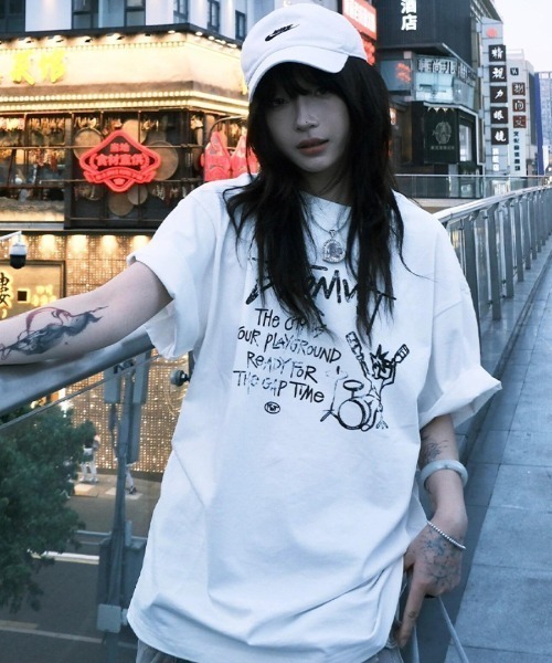 半袖Tシャツ ストリート 韓国 韓国 Tシャツ ストリート 【新作入荷♡】半袖 ロック 白