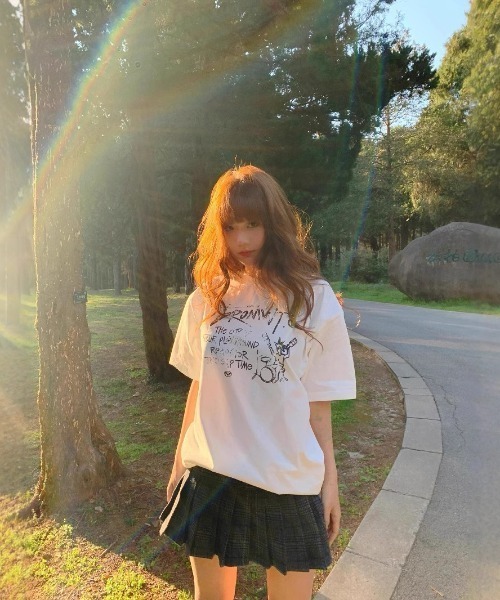 Y2K 半袖Ｔシャツ オーバーサイズ プリント カジュアル Tシャツ DEVICE tシャツ ロゴ プリント 古着風 Tシャツ 韓国ファッション