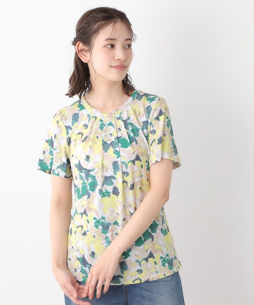 tシャツ 「洗える／ジャージ素材／同柄アイテムあり」オーズビー ハイドランジア柄 プルオーバー レディース