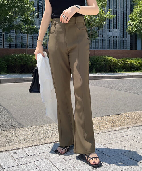 RE-PURPOSE フレア スラックス サイズM 低身長サイズ有]ツイルフィットフレアスラックス[品番