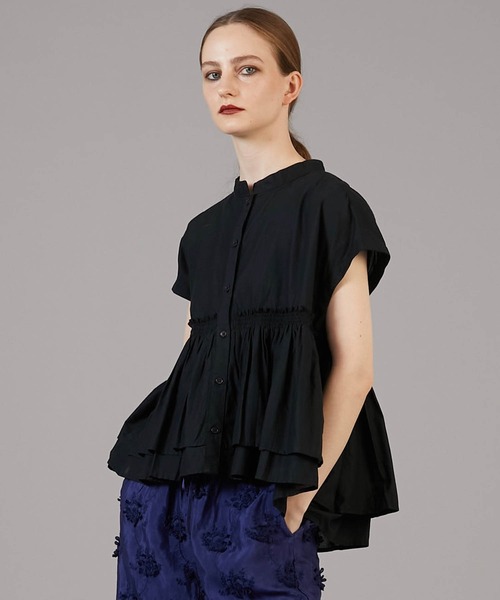 ブラウス シャツ 「crinkle crinkle crinkle」gather french sleeve blouse/ギャザーフレンチスリーブブ