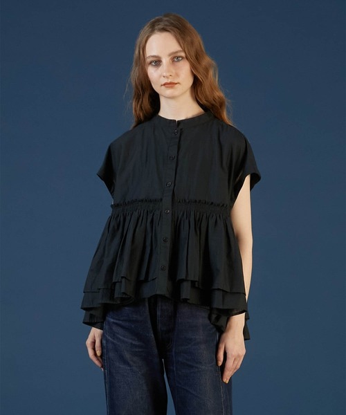 ブラウス シャツ 「crinkle crinkle crinkle」gather french sleeve blouse/ギャザーフレンチスリーブブ crinkle ブラウス シャツ 「crinkle crinkle」gather french