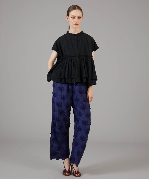 ブラウス シャツ 「crinkle crinkle crinkle」gather french sleeve blouse/ギャザーフレンチスリーブブ crinkle ブラウス シャツ 「crinkle crinkle」gather french