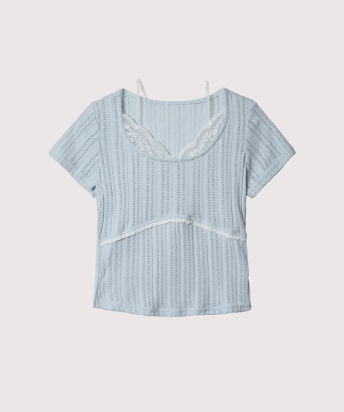 tシャツ Baby Blue Lace Docking Top レディース