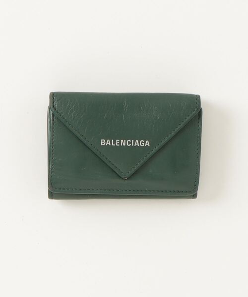 美品 BALENCIAGA ペーパーミニ ウォレット 三つ折り 財布 グリーン BALENCIAGA 「BALENCIAGA」 ペーパーミニウォレット 三つ折り