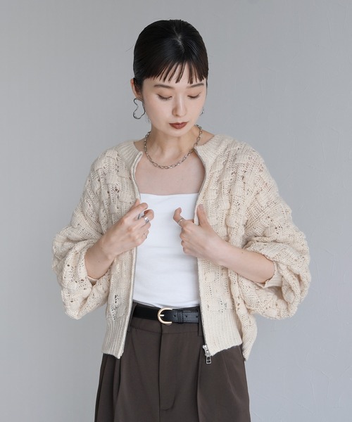 Yeoun カーディガン ダブルジップロービングニットカーディガン