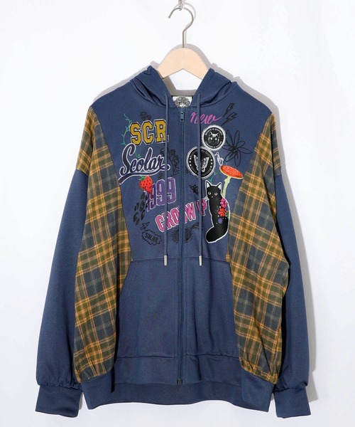 ScoLar パーカー 153653：POP・チェック柄切替パーカー レディース