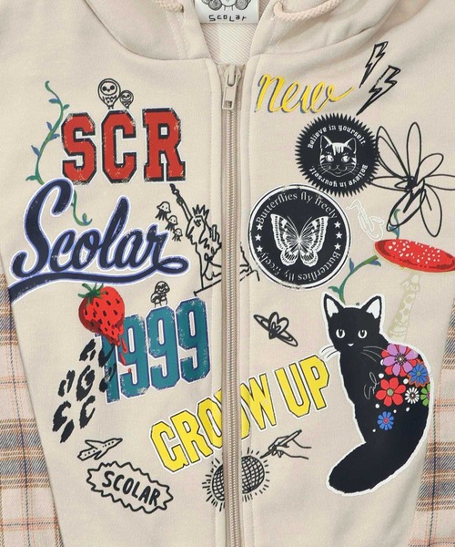 ScoLar パーカー 153653：POP・チェック柄切替パーカー レディース