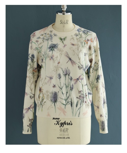 cawaii ニット セーター 昆虫が息づく優色ボタニカルニットプル