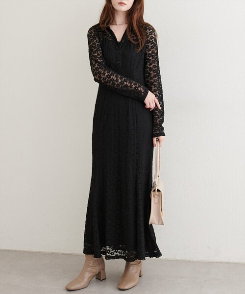 natural couture ワンピース 「WEB限定」総レースマーメイドワンピース