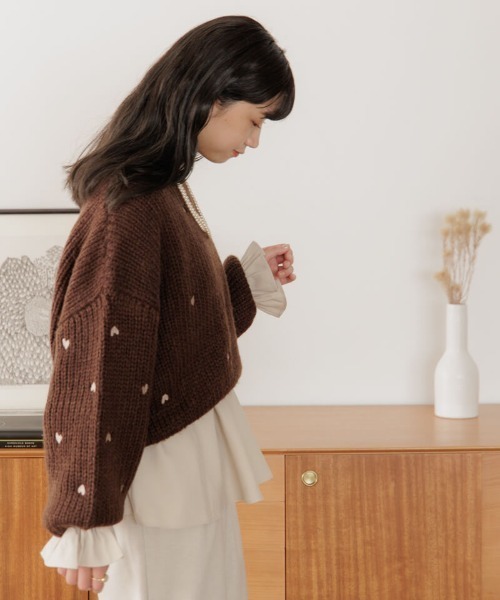 「flower」 長袖ニット FREE ブラウン レディース_画像3