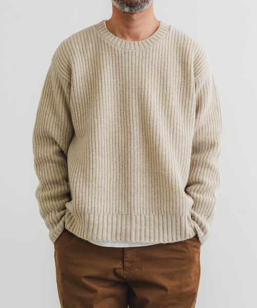 さきたそ quadro セーター ニット 5G引き揃え片畦クルーネック メンズ