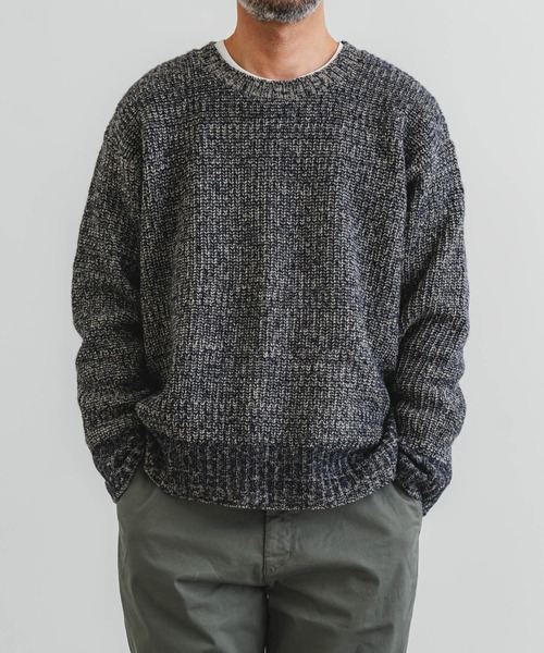 quadro セーター ニット 5G引き揃え片畦クルーネック メンズ