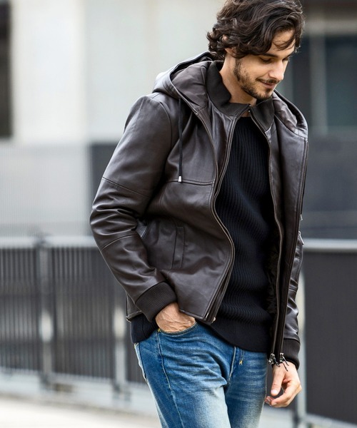 「AKM Contemporary」 レザーブルゾン L ブラック メンズ_画像2