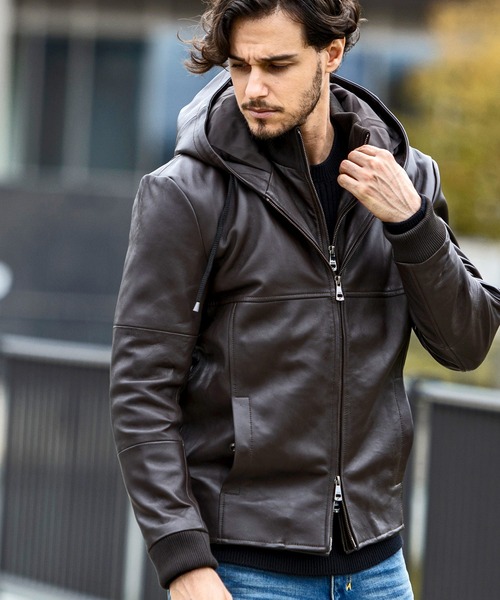 「AKM Contemporary」 レザーブルゾン L ブラック メンズ_画像4