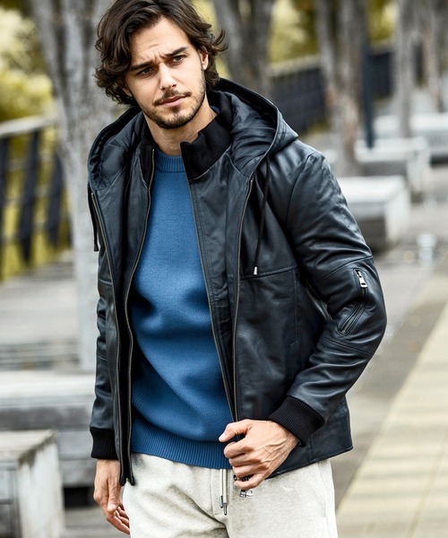 「AKM Contemporary」 レザーブルゾン L ブラック メンズ_画像6