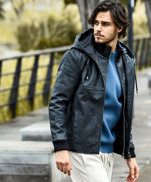 「AKM Contemporary」 レザーブルゾン L ブラック メンズ_画像8