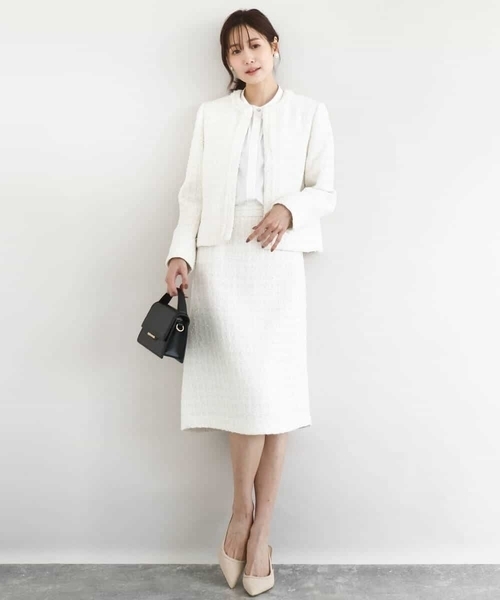 値下げ　maje ノーカラージャケット 38 ホワイト Belted tweed jacket White For Women | Maje