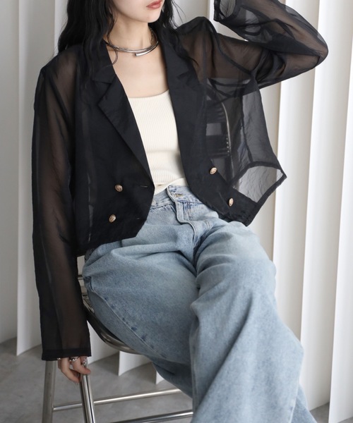 YENNA ジャケット テーラードジャケット シアーショートテーラード