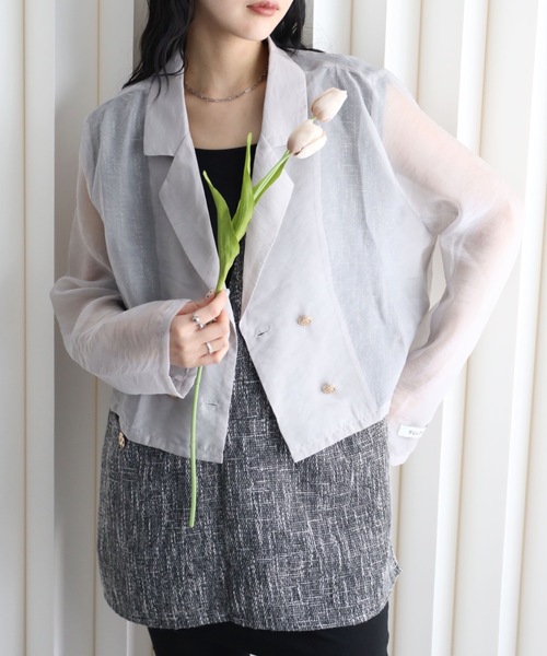 YENNA ジャケット テーラードジャケット シアーショートテーラード