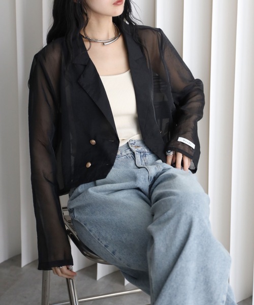 YENNA ジャケット テーラードジャケット シアーショートテーラード