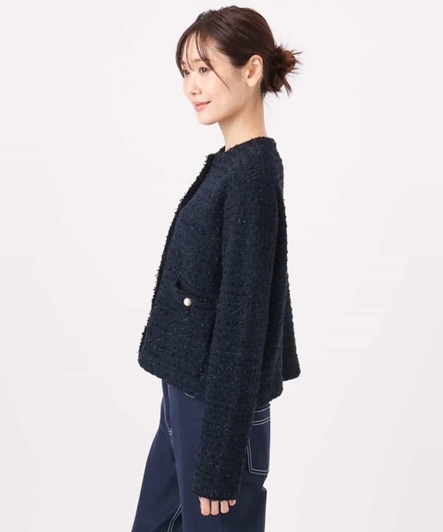 美品✨フォクシー クチュールニット ツイードノーカラージャケット ストーン 黒 MK MICHEL KLEIN（エムケー ミッシェルクラン） ジャケット ノーカラー