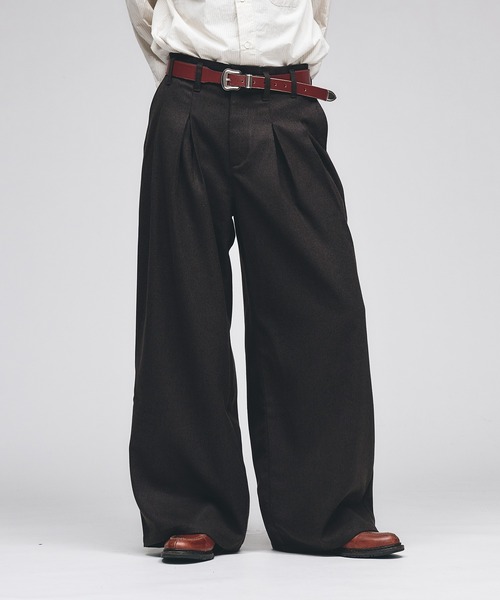 Adoon plain ワイドパンツ スラックス Wool-Like Box-Pleated Wide