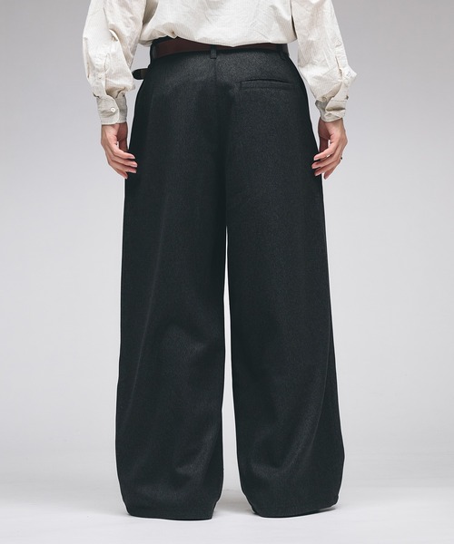 Adoon plain ワイドパンツ スラックス Wool-Like Box-Pleated Wide