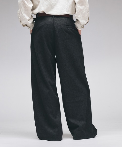 Adoon plain スラックス Wool-Like Box-Pleated Wide Slacks / ウール