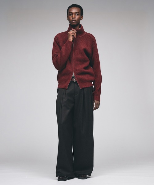Adoon plain ワイドパンツ スラックス Wool-Like Box-Pleated Wide