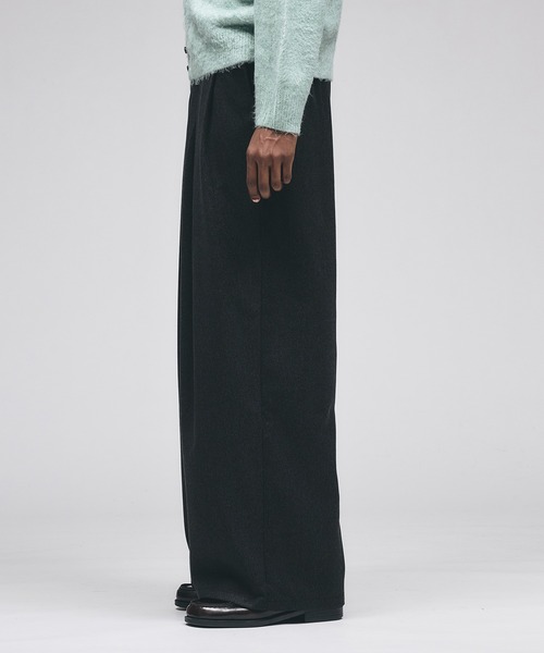 Adoon plain スラックス Wool-Like Box-Pleated Wide Slacks / ウール