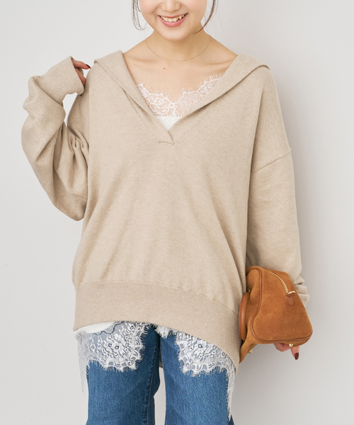Spick and Span コットンカシミヤワッフルプルオーバー ベージュ Spick＆Span（スピック アンド スパン） ニット セーター コットン